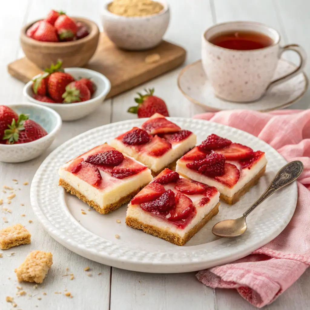Strawberry Cheesecake Bars (4) Strawberry Cheesecake Bars