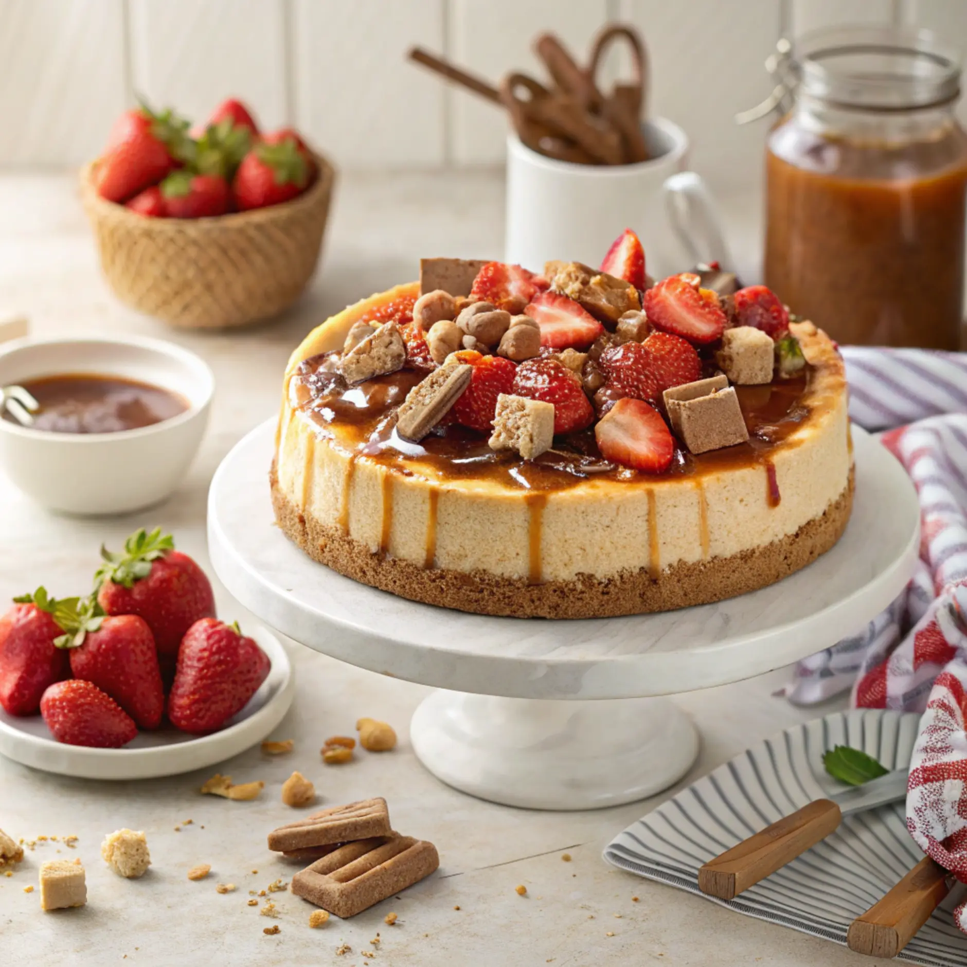 create-a-photorealistic-image-of-a-decadent-snicke (1) Snickers Strawberry Cheesecake: A Decadent Dessert Worth Every