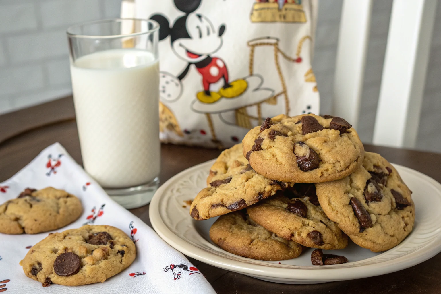 a-close-up-shot-of-a-plate-piled-high-with-disney- Disney Chocolate Chip Cookie Recipe Metric Measurements